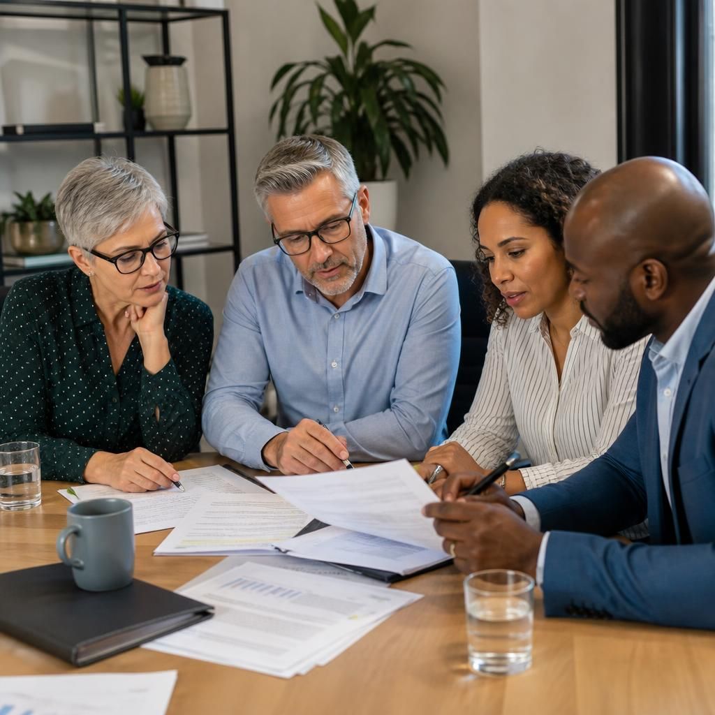 Fostering panel members reviewing an applicant’s assessment report