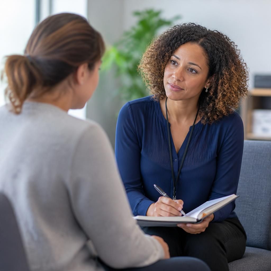 Applicant discussing changes in personal circumstances with a fostering adviser