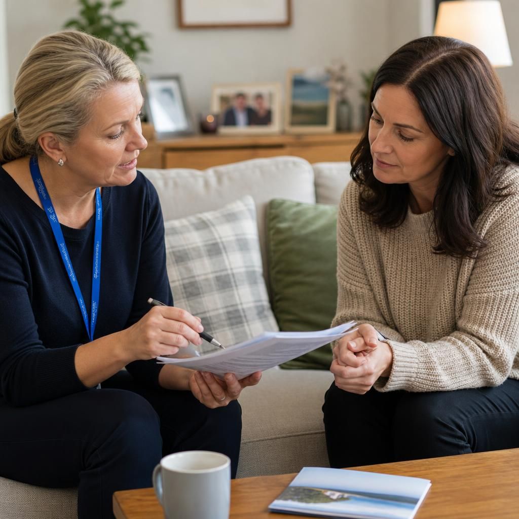 Foster carer discussing a child’s care plan with a social worker