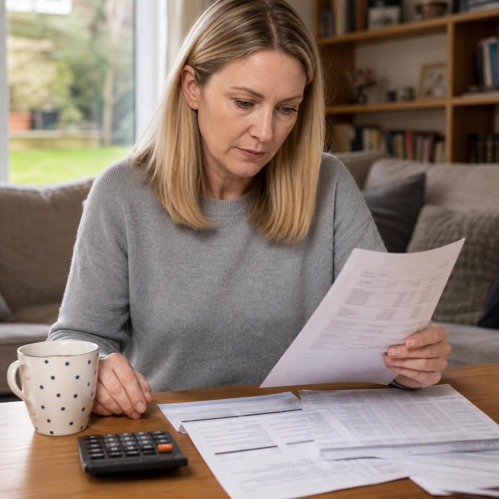 Foster carer reviewing council tax documents at home