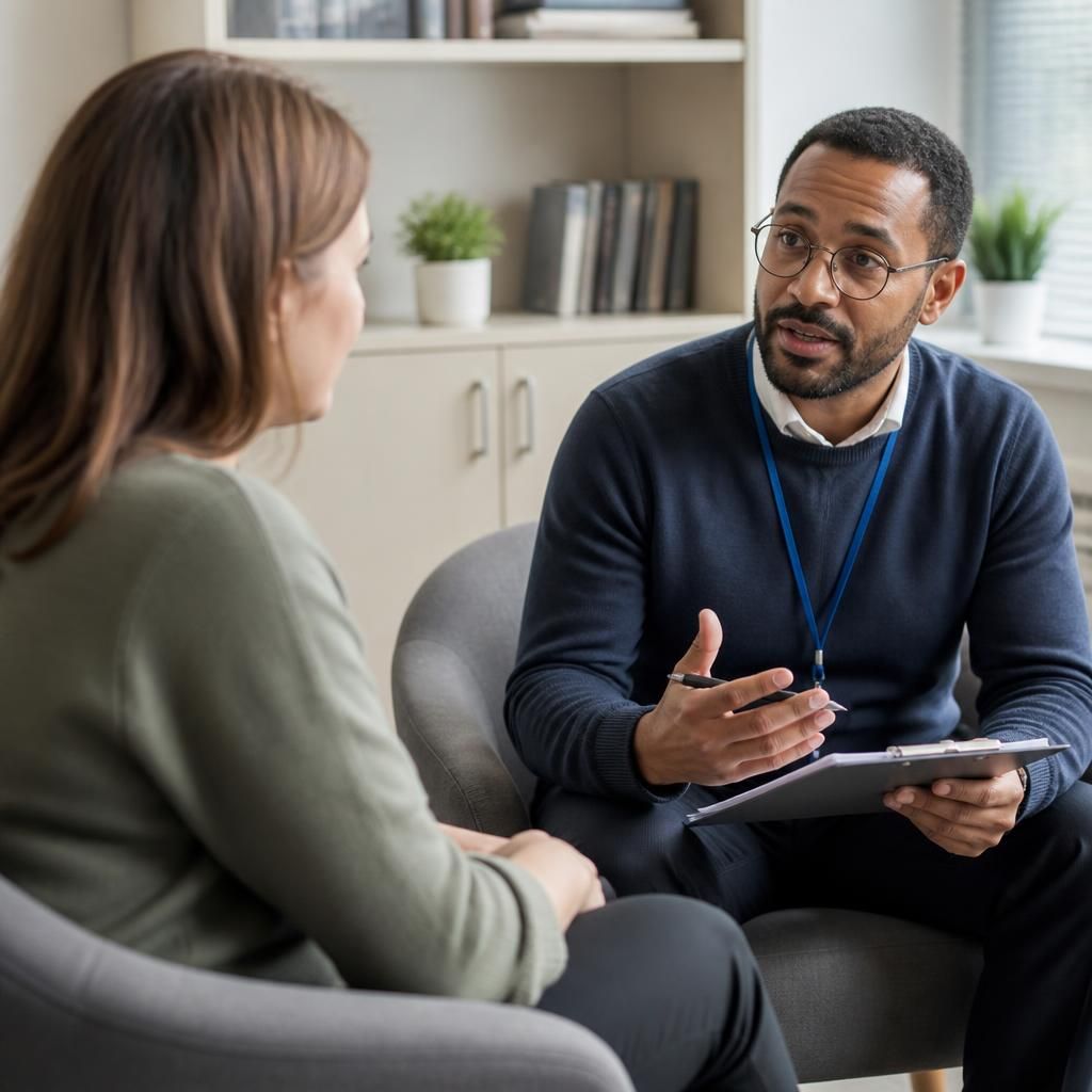 Foster carer discussing attachment training with a social worker