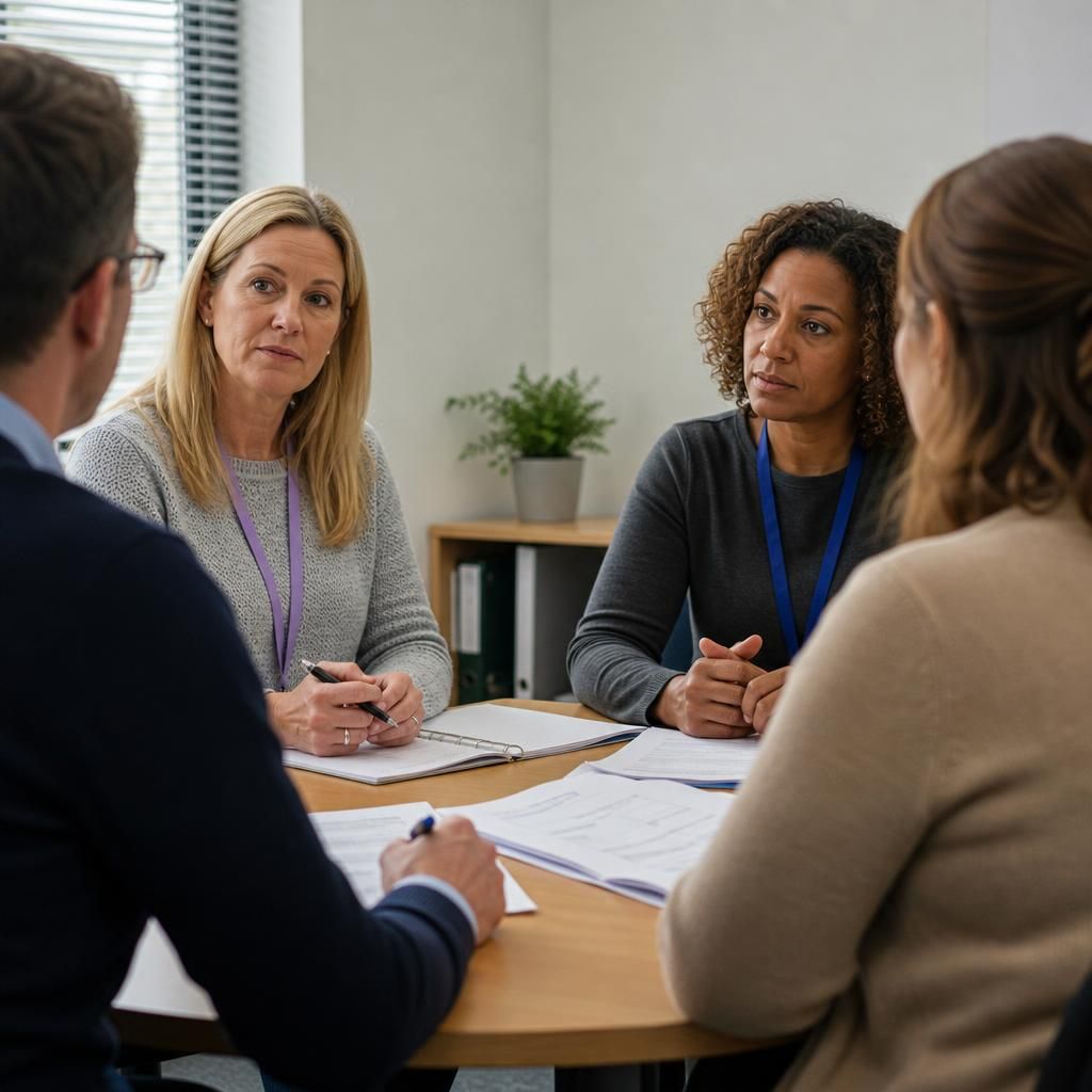 Foster carer attending a meeting with professionals about a child’s care