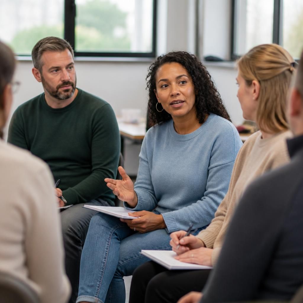 Foster carer taking part in a group training session with other applicants
