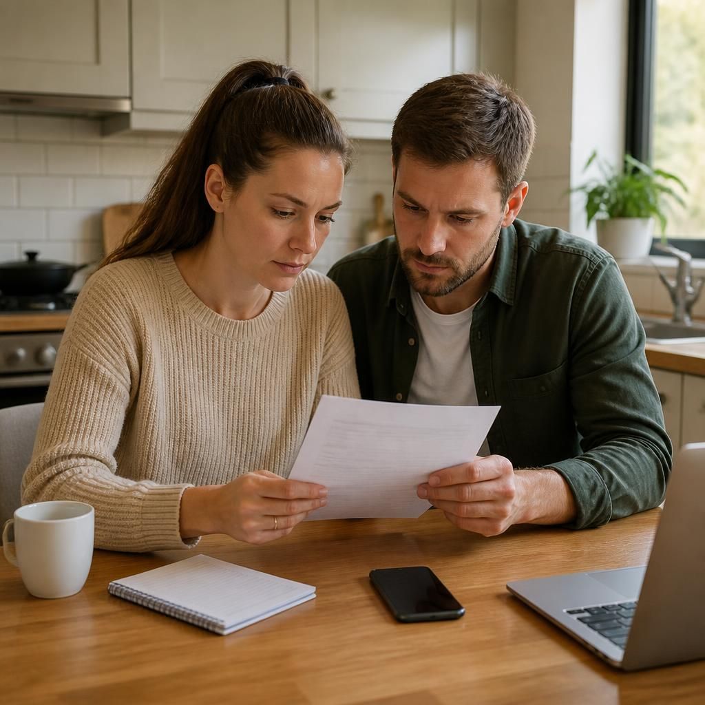 Tenant reviewing a tenancy agreement at a kitchen table