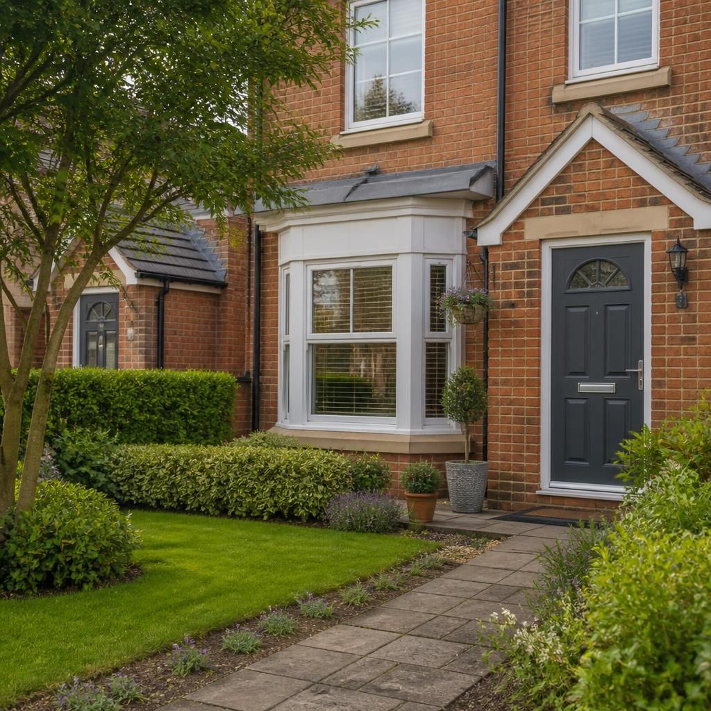 A rented family home with a front door, windows and a small garden