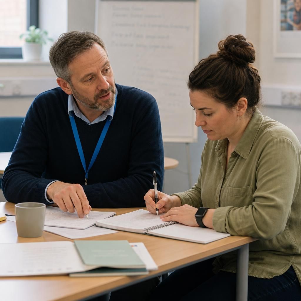 Prospective foster carer completing training with a tutor