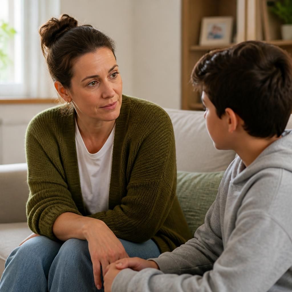 Single parent listening carefully to a foster child during a conversation