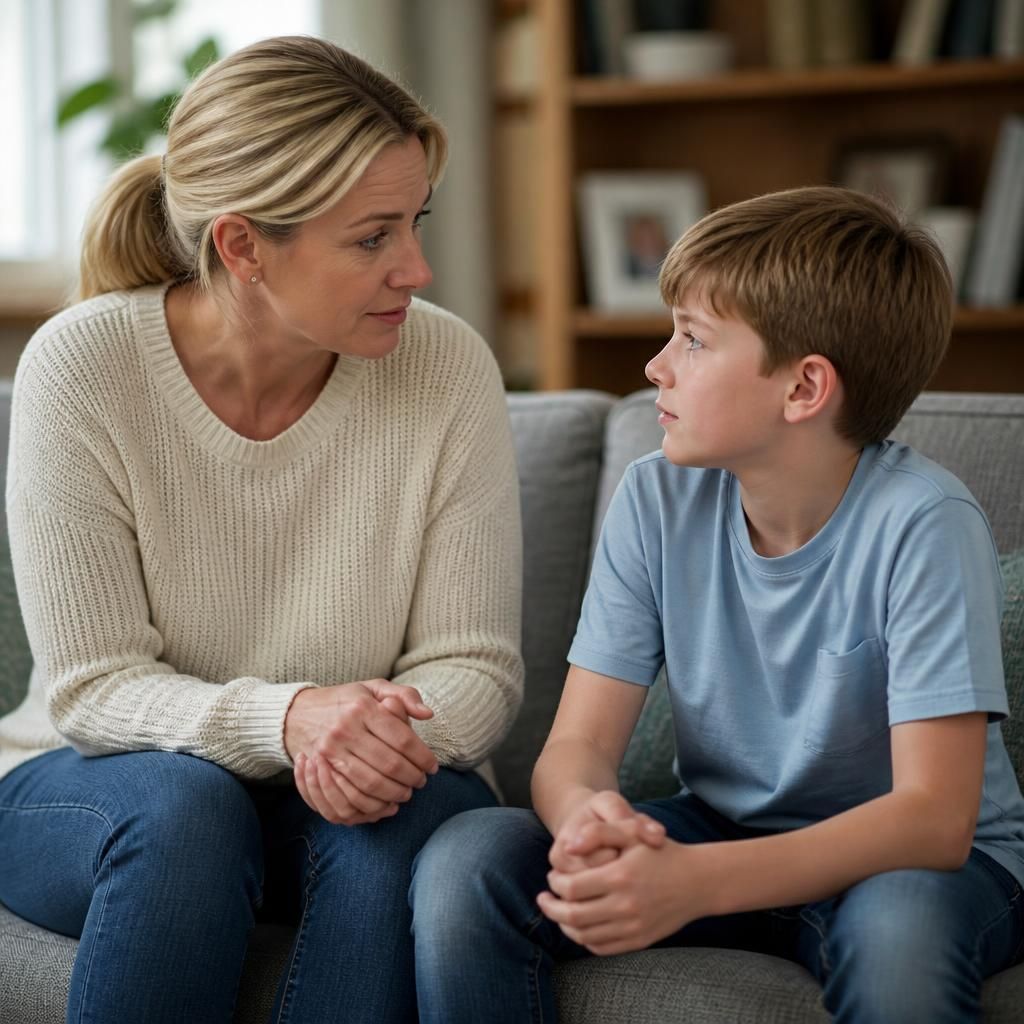 Special guardian talking with a child at home