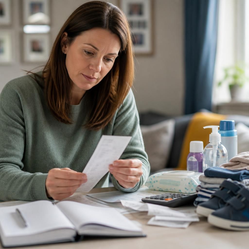Foster carer checking receipts and essential items for a child