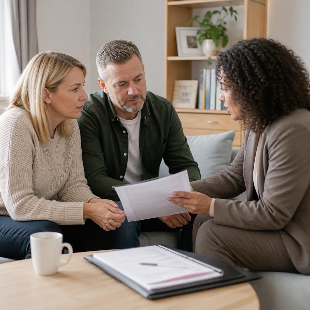 Foster carer discussing a child’s placement information with a social worker
