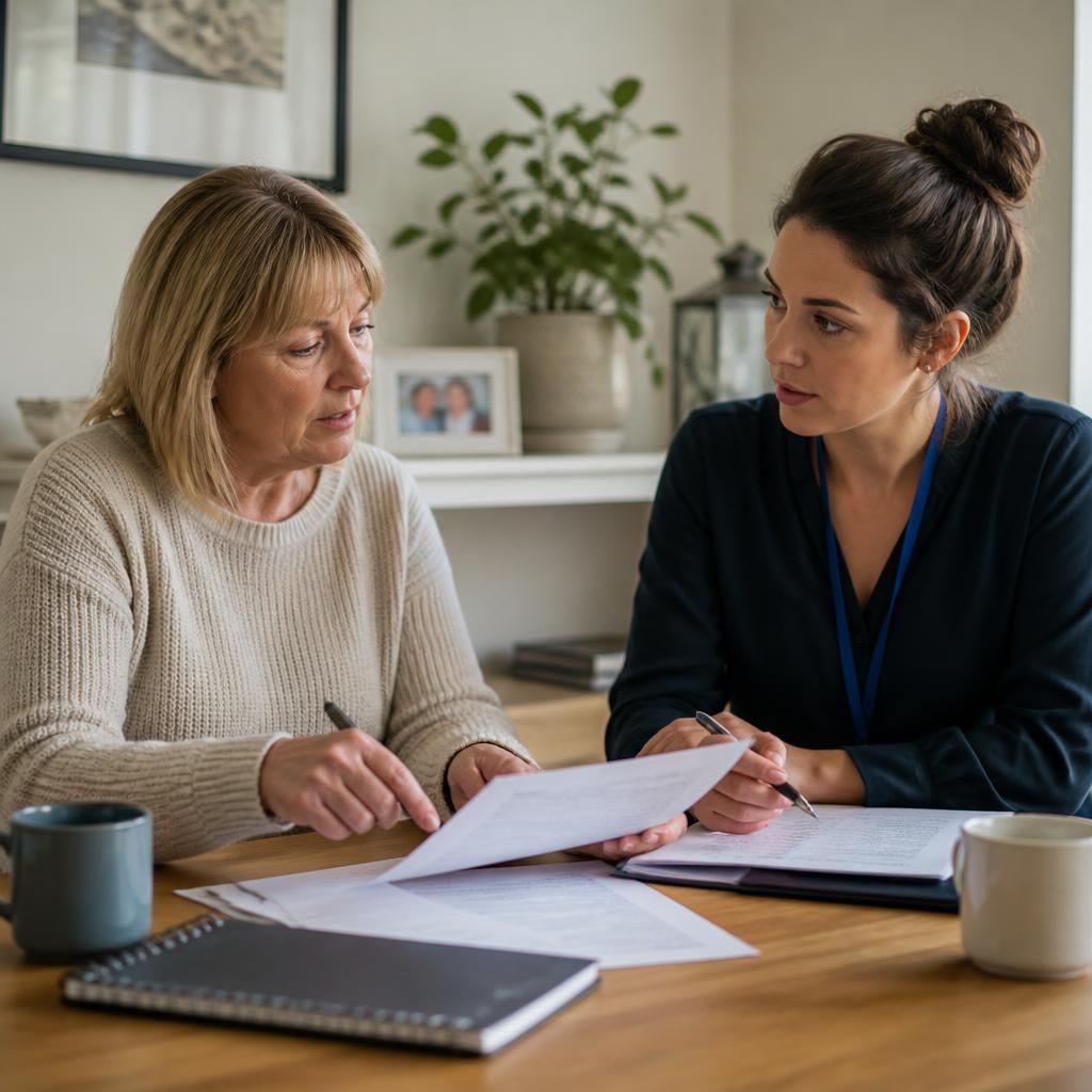 Foster carer discussing review documents with a supervising social worker