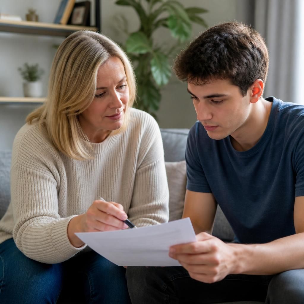 Foster carer and young person reviewing a transition plan together