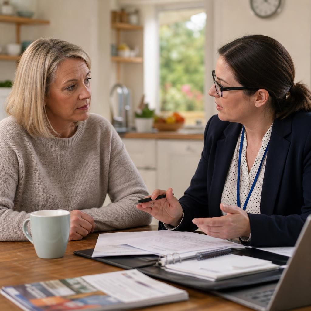 Foster carer speaking with a local adviser about household finances