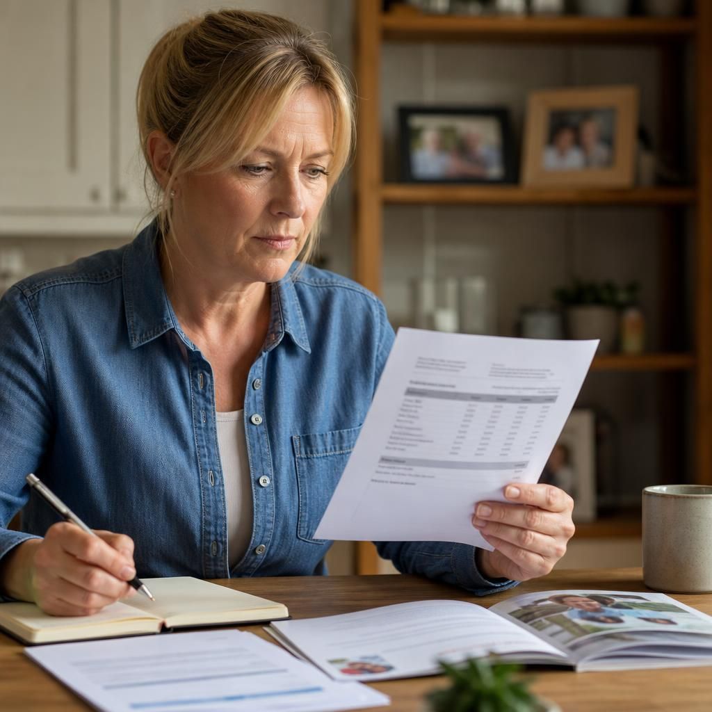 Foster carer reviewing a placement payment statement and care documents