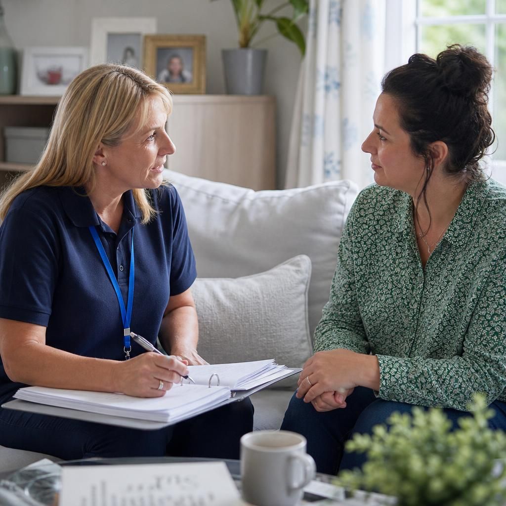 Foster carer and social worker discussing plans for a child’s move