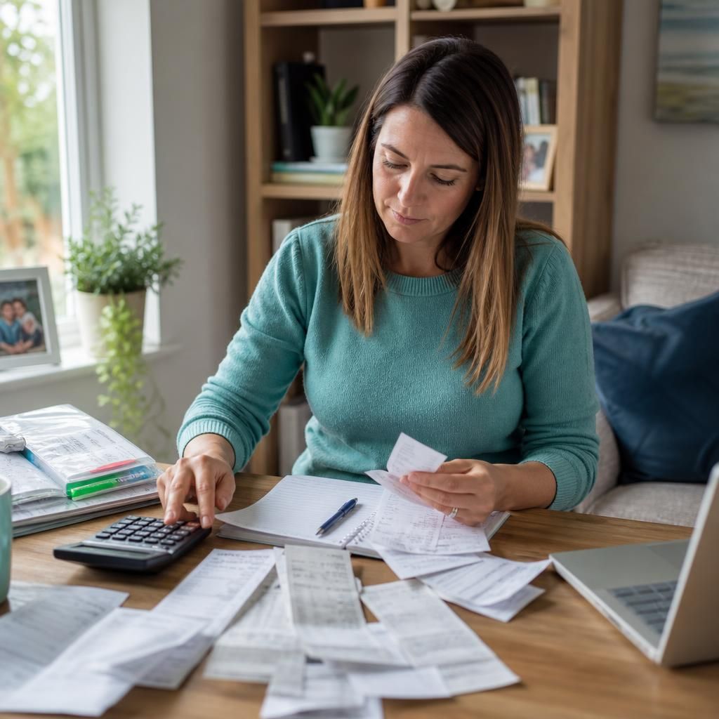 Foster carer organising receipts and spending records