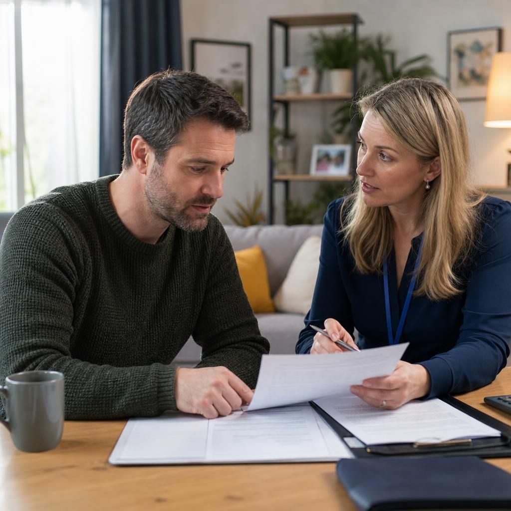 Prospective foster carer reviewing approval documents with a social worker
