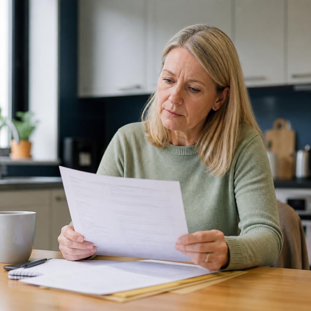 Foster carer reviewing a monthly payment statement at home