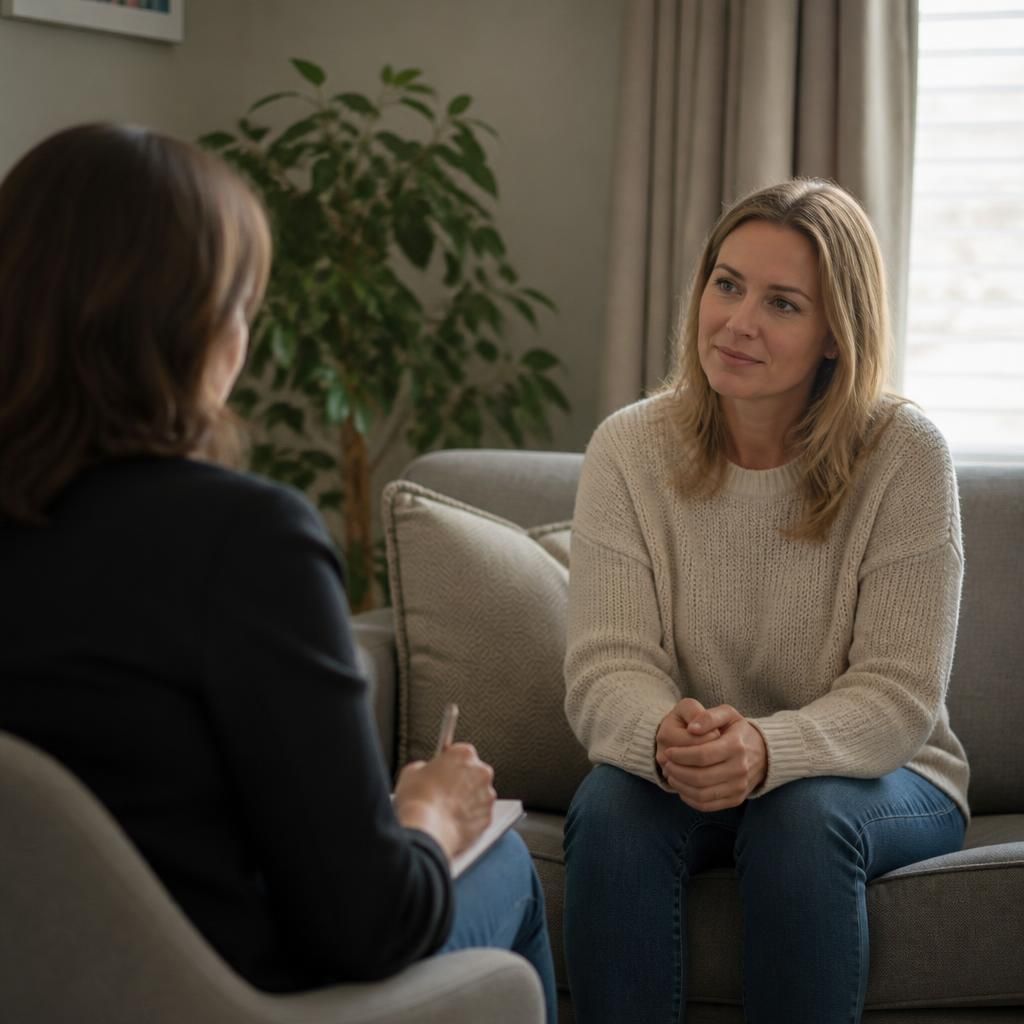 Foster parent talking with a therapist during a private counselling session