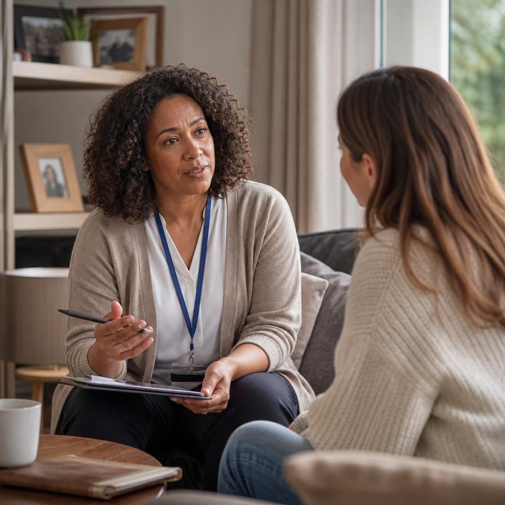 Foster carer speaking with a social worker about a child's care plan