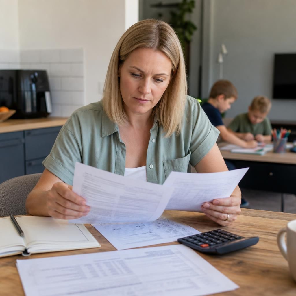 Foster carer reviewing payment documents for two children