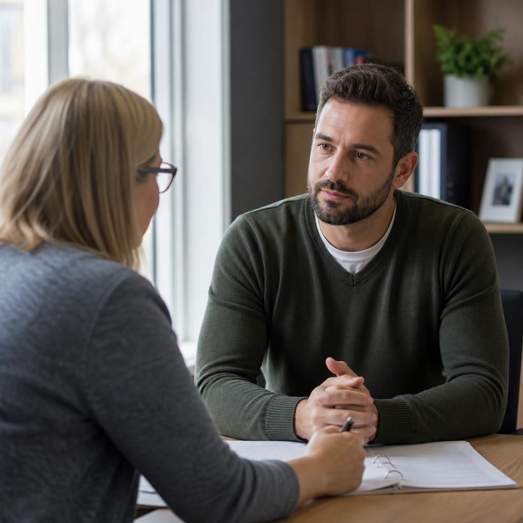 Prospective foster carer discussing the approval process with a social worker