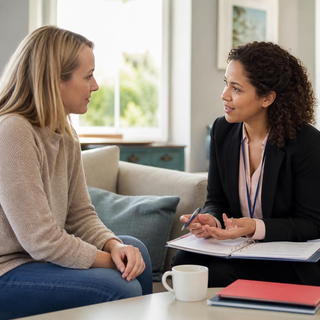 Prospective foster carer discussing training with a social worker