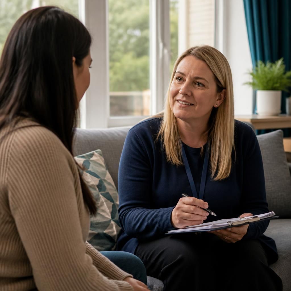 Foster carer speaking with a member of the fostering support team