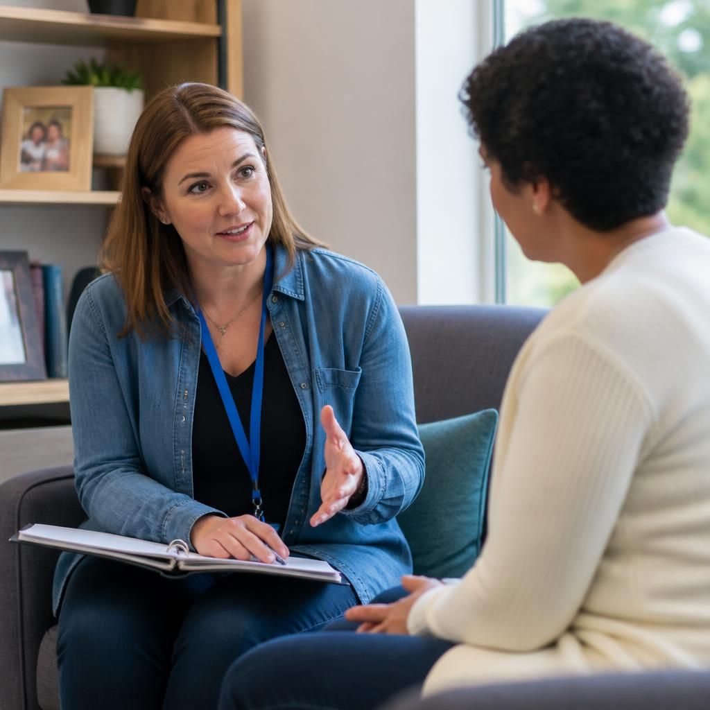 Foster carer discussing placement options with a social worker