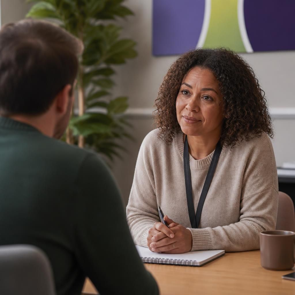 Fostering applicant discussing their background with a fostering adviser