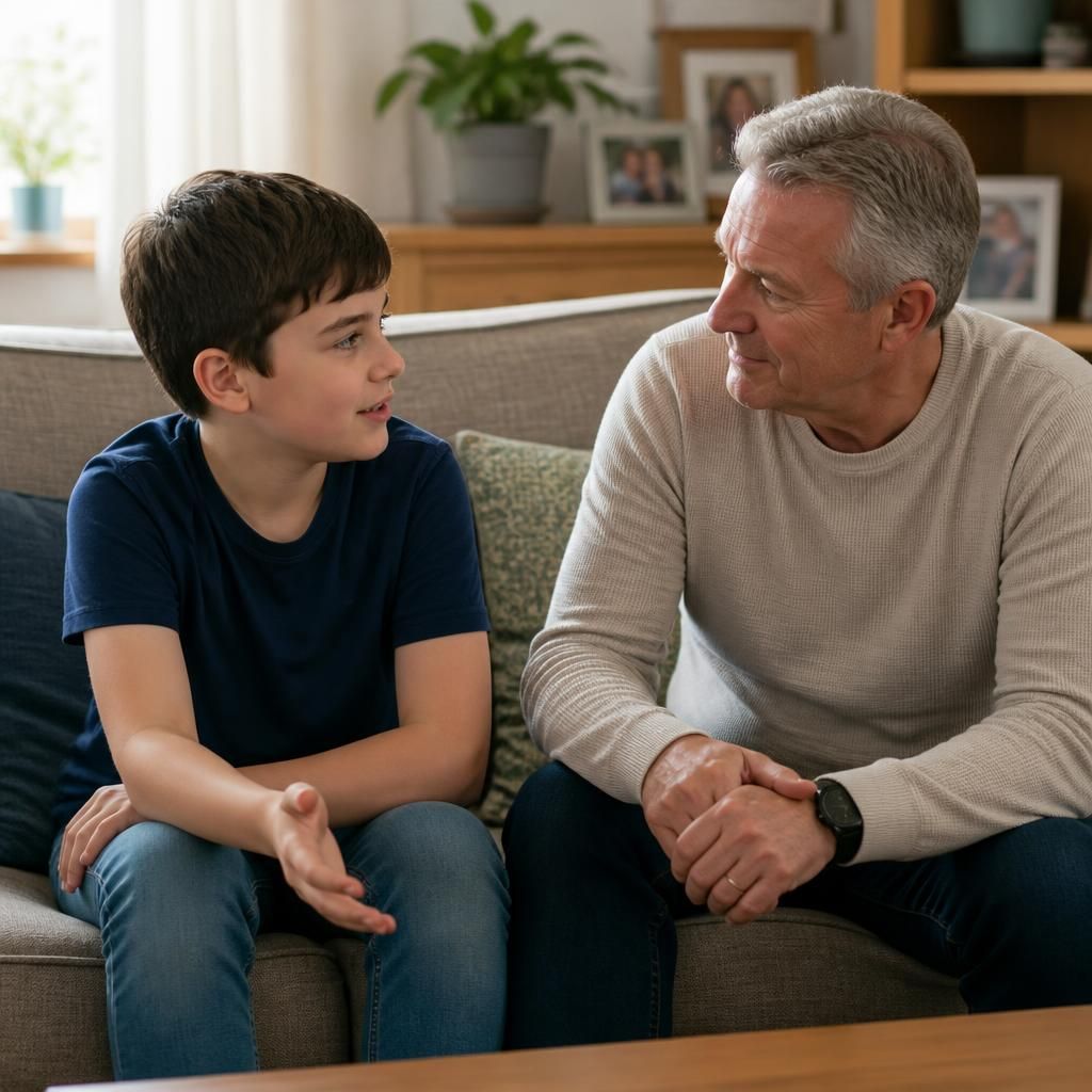 Child talking with a relative in a comfortable home setting