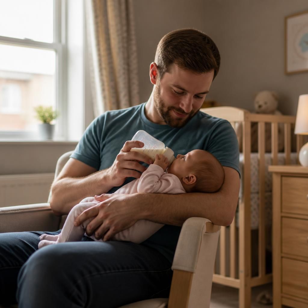 Foster carer holding a baby during a calm care routine