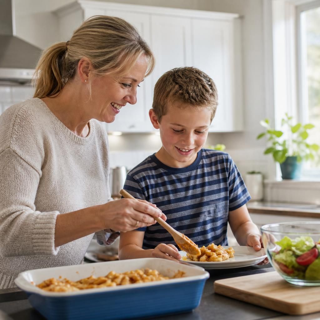Foster carer preparing a meal for a child during a short break placement