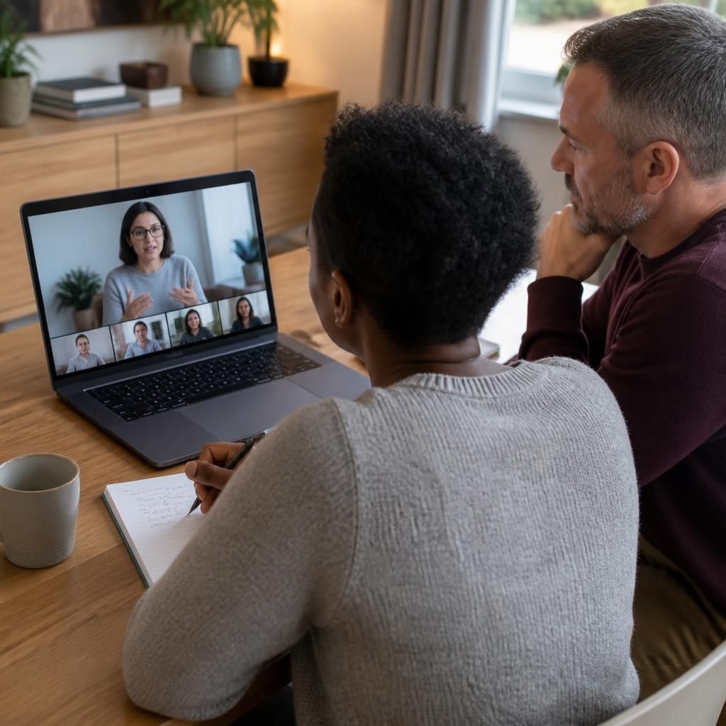 Foster carers taking part in an online attachment training session