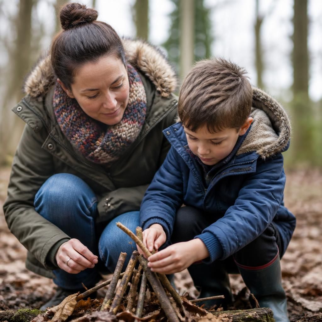 Foster carer supporting a child during an outdoor activity