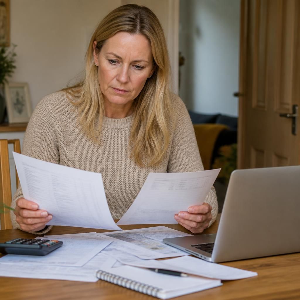 Foster carer reviewing household finances and Universal Credit paperwork