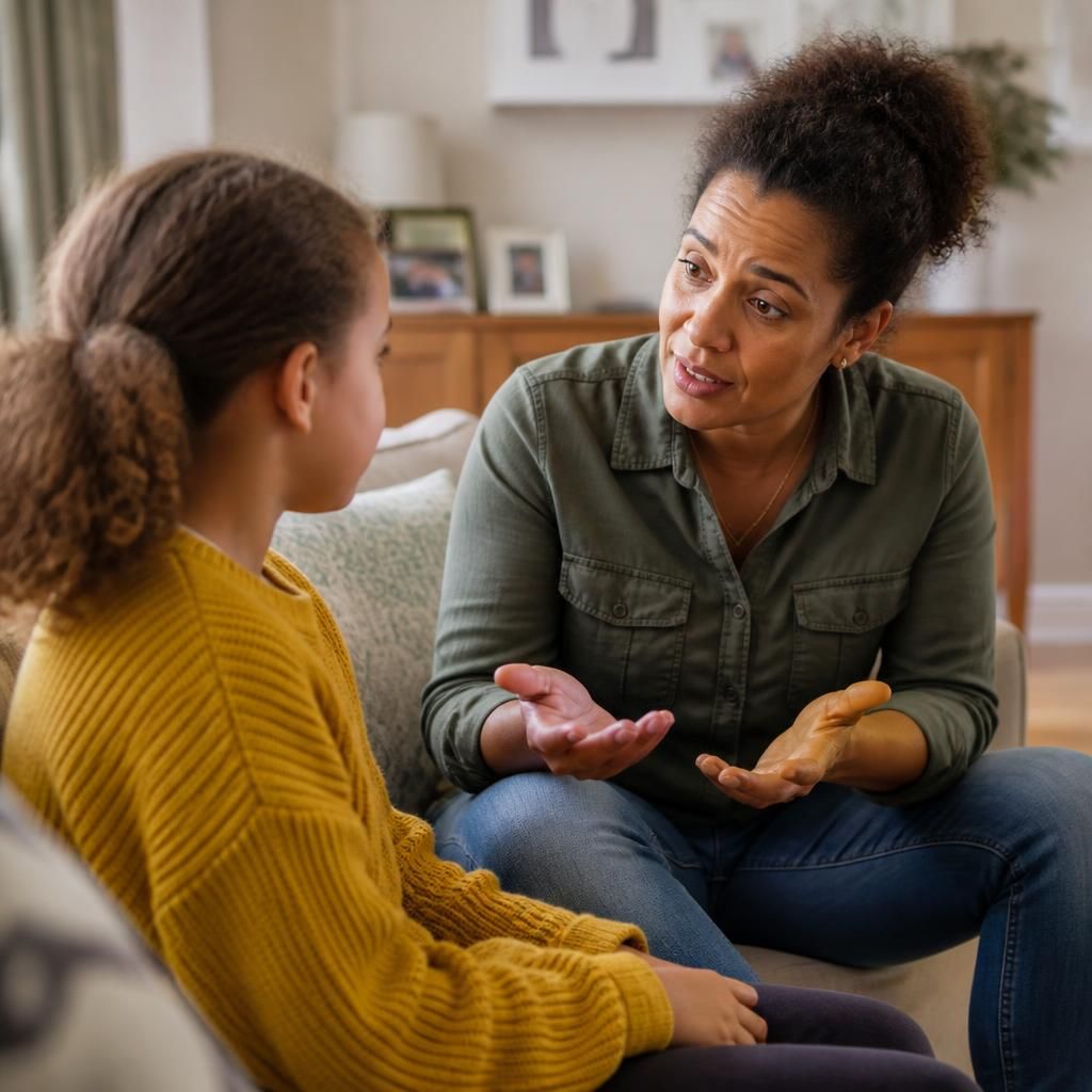 Relative talking with a child at home