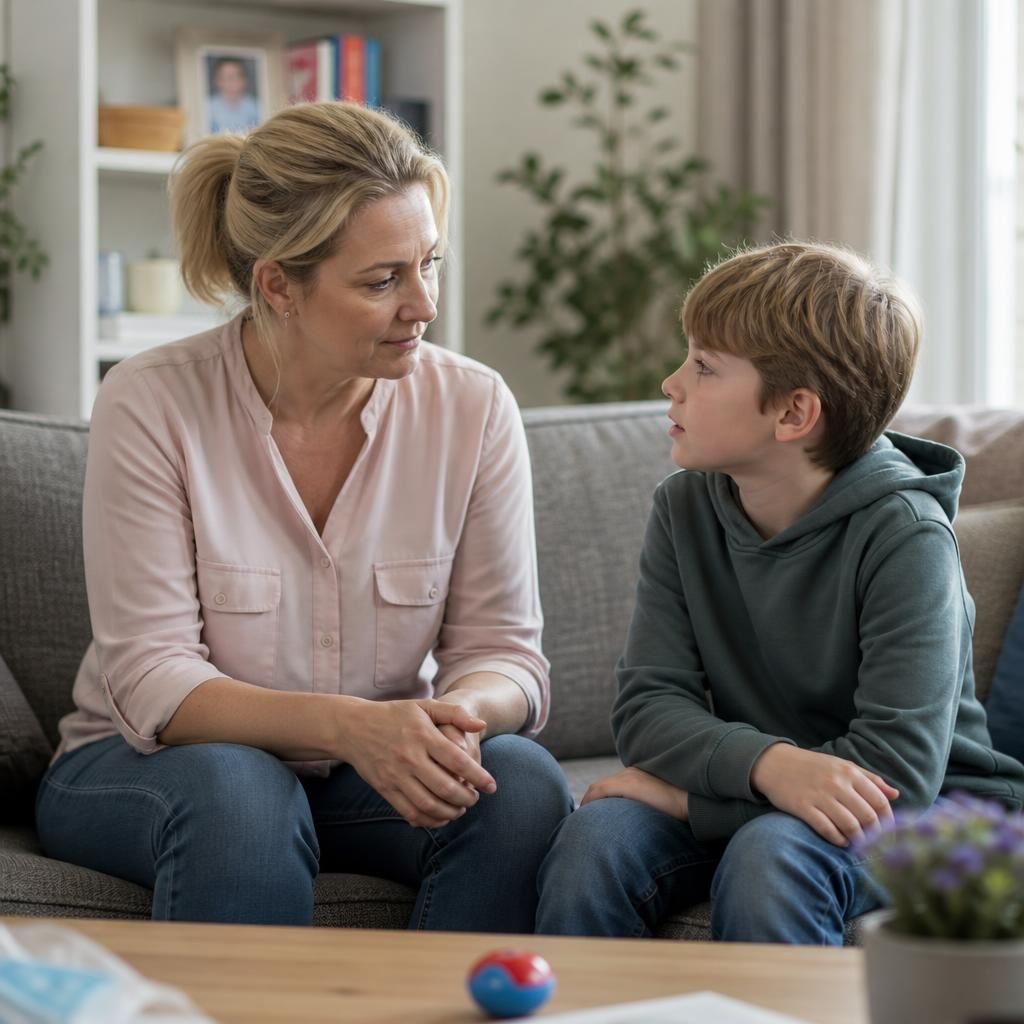 Foster carer speaking with a child during a supported introduction meeting