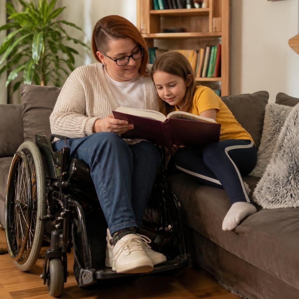 Disabled single parent and child spending time together at home