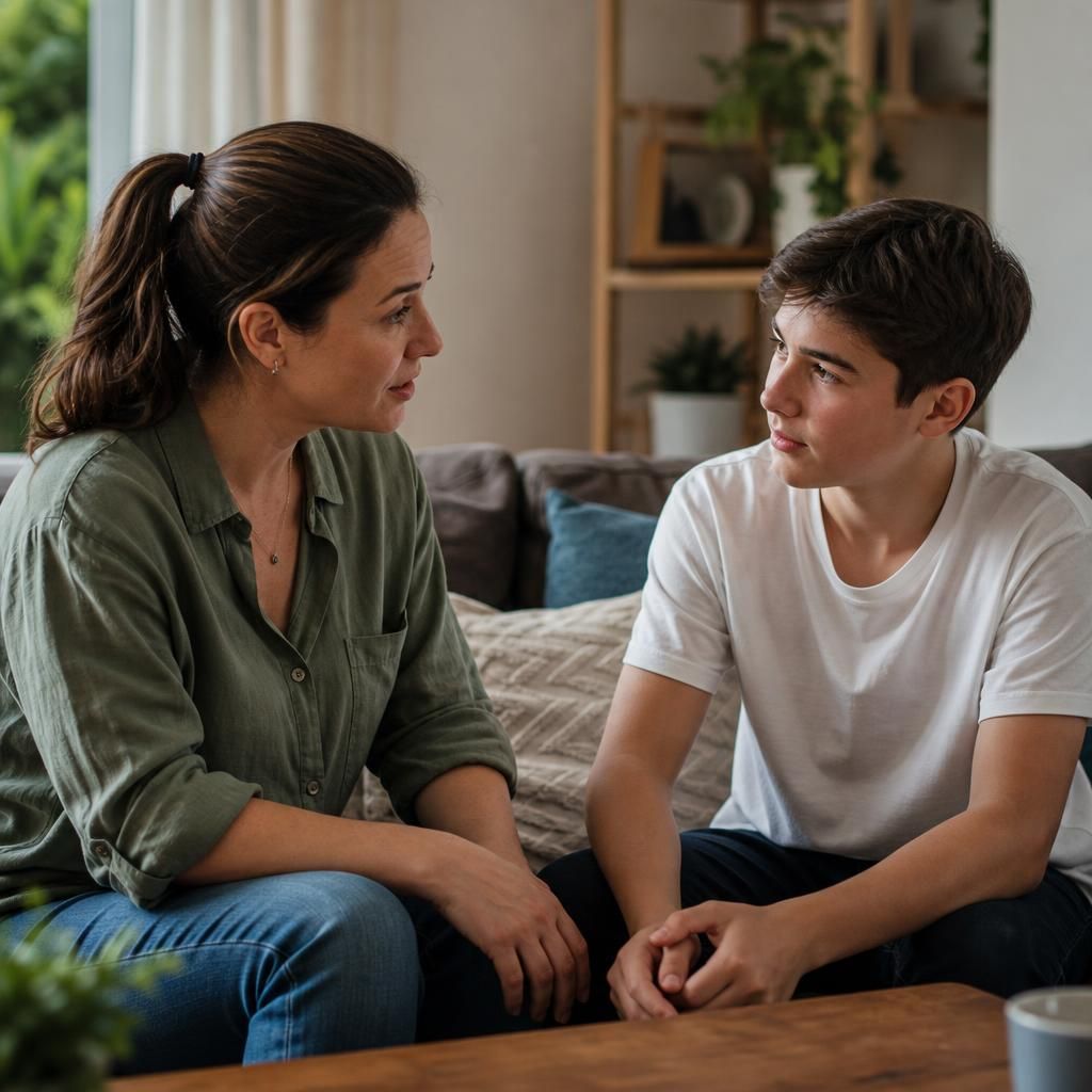 Foster carer talking with a young person at home