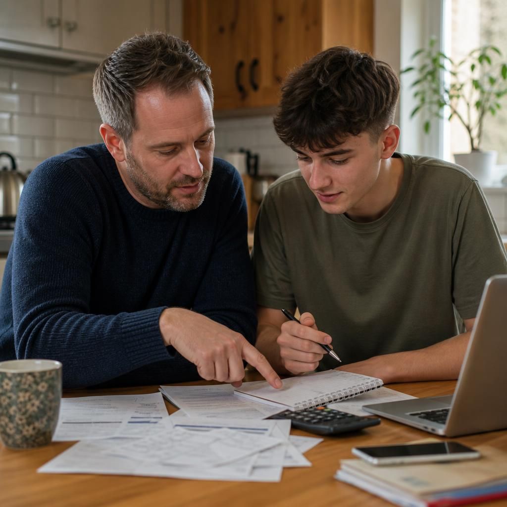 Adult and young person reviewing household finances together