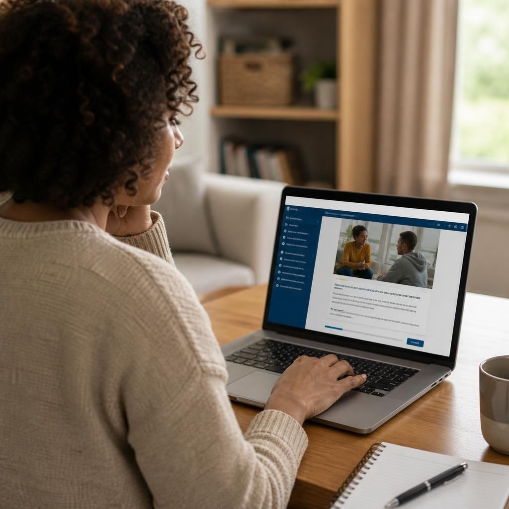 Foster carer completing an online training module on a laptop