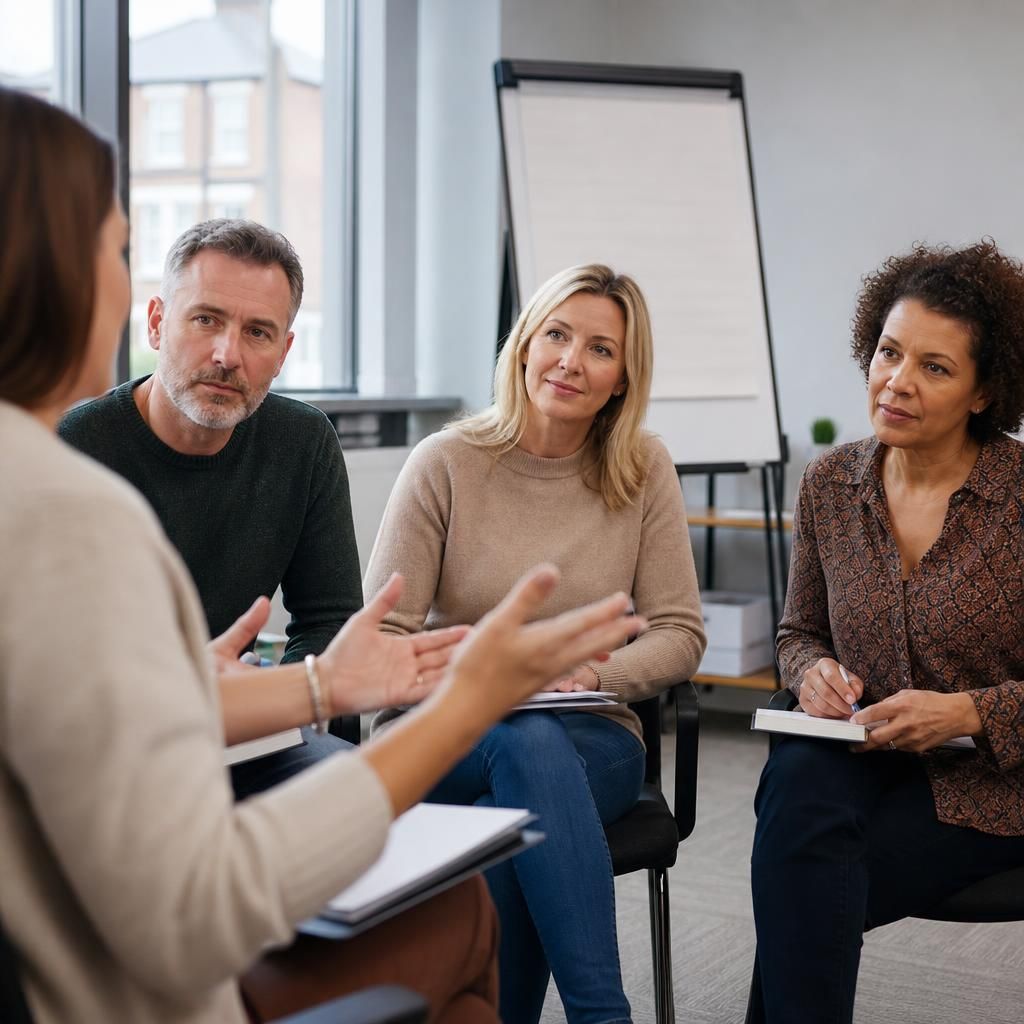 Foster carers taking part in a training discussion with a facilitator