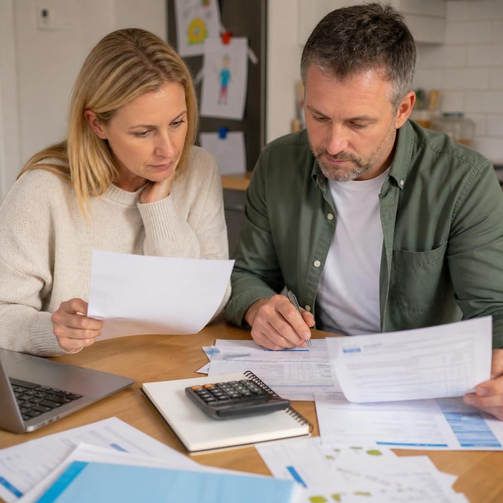 Foster carer reviewing a household budget and fostering payment documents