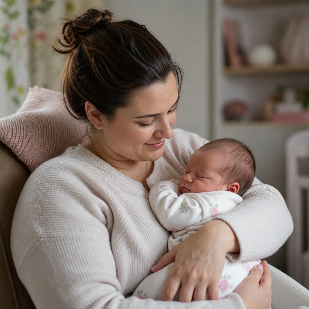 Foster carer confidently holding and caring for a newborn