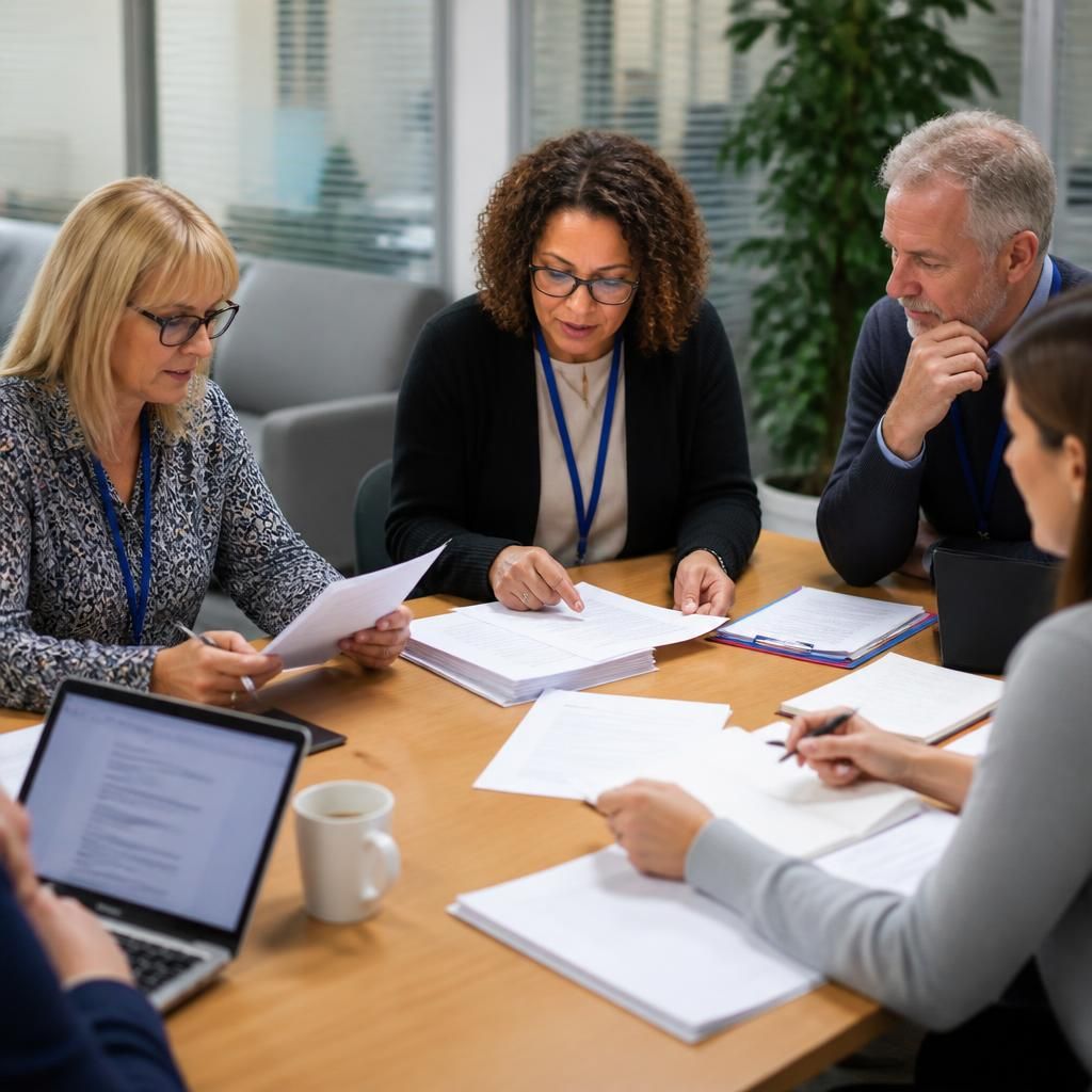 Fostering panel members reviewing an assessment report