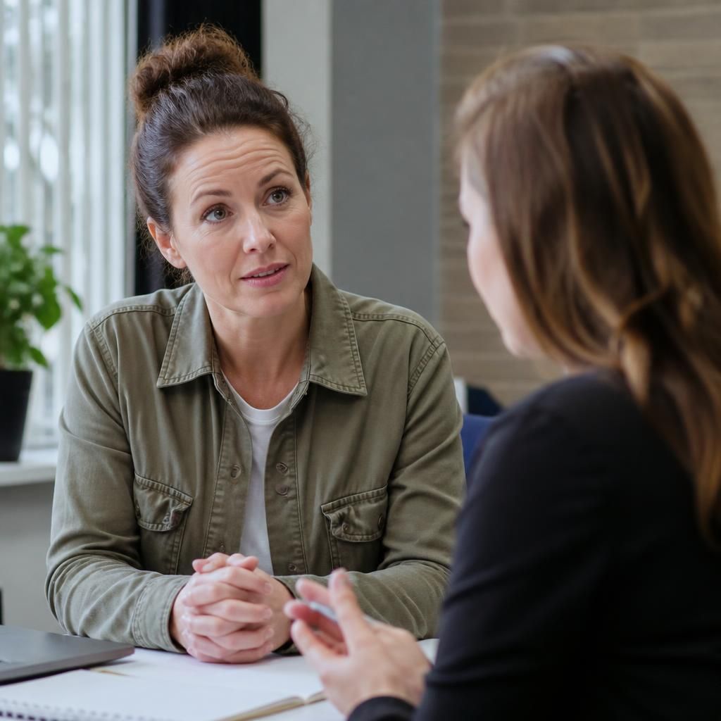 Parent speaking with a social worker about a child’s care arrangements