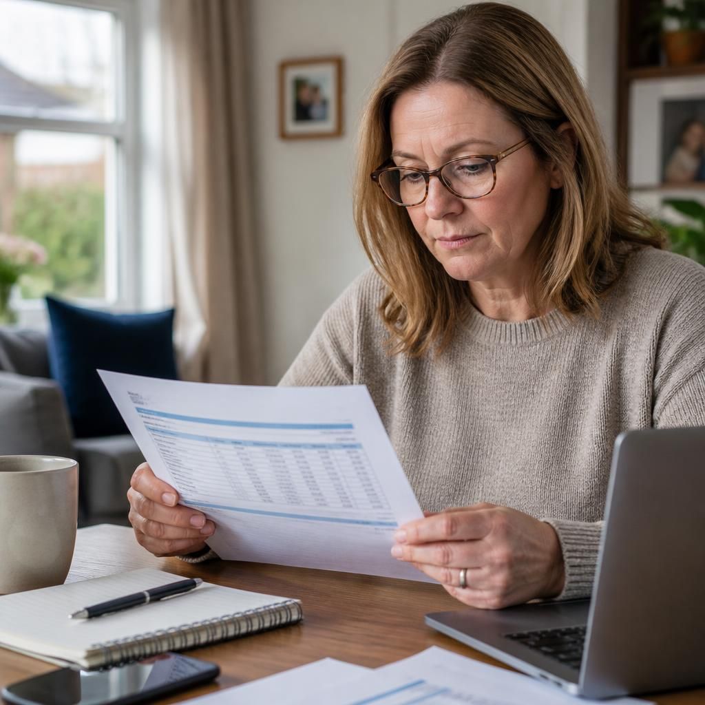 Foster carer reviewing a weekly fostering payment statement at home