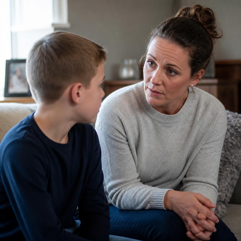 Single foster carer listening to a child during a quiet conversation