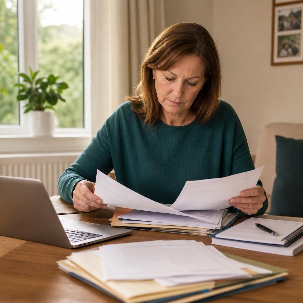 Foster carer reviewing application documents at a table
